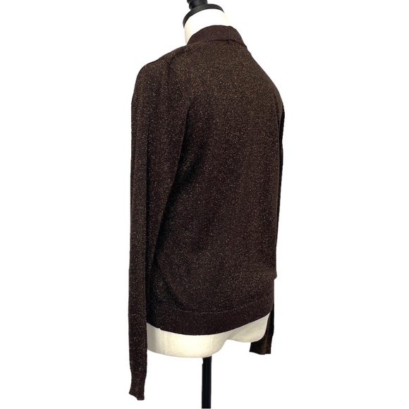 Via Condotti Crew Neck Cardigan Brown with Gold Metallic Flecks Size Medium - Picture 6 of 11